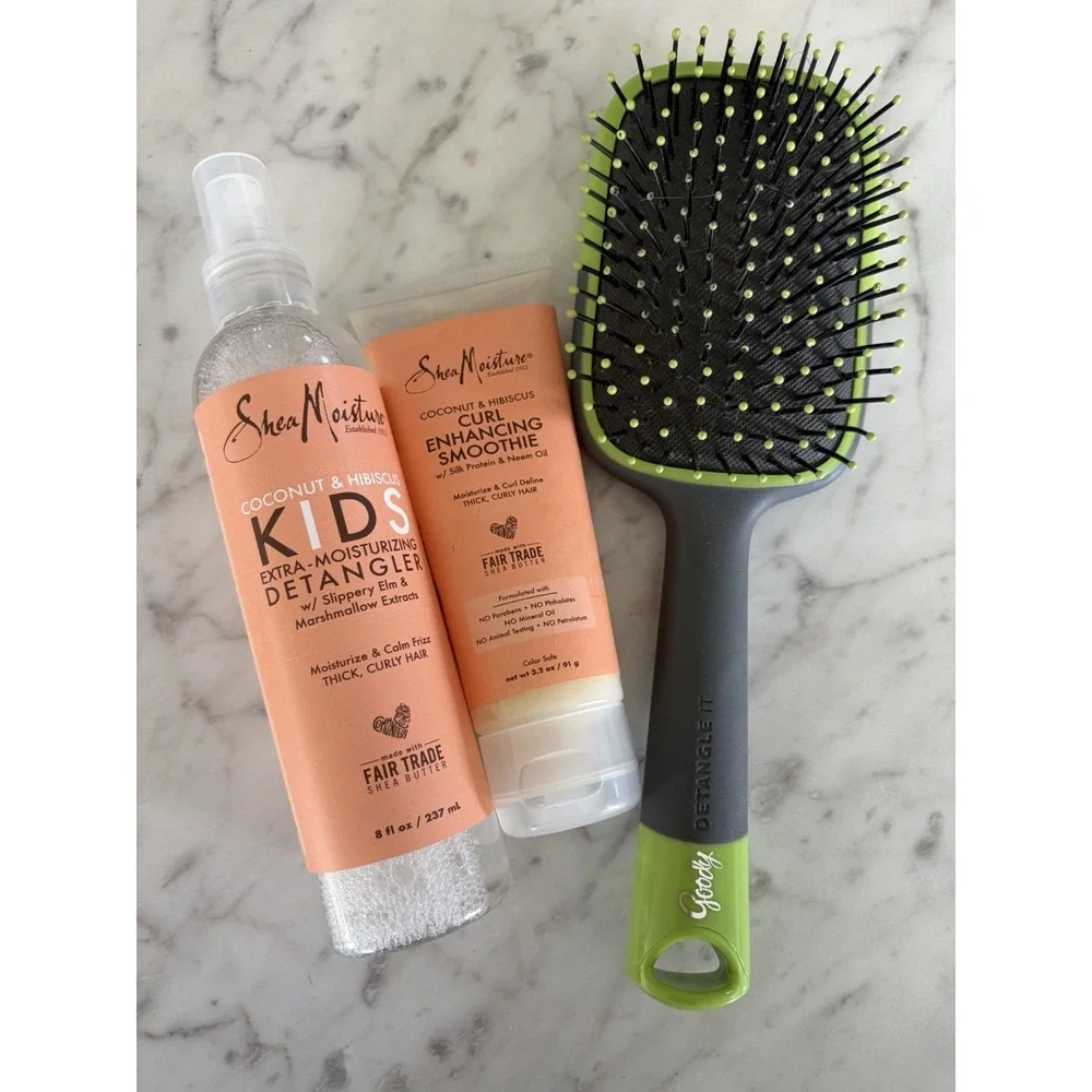GOODY Detangle It Cushion Brush & Shea Moisture Cream Spray Curly Hair Care Lot